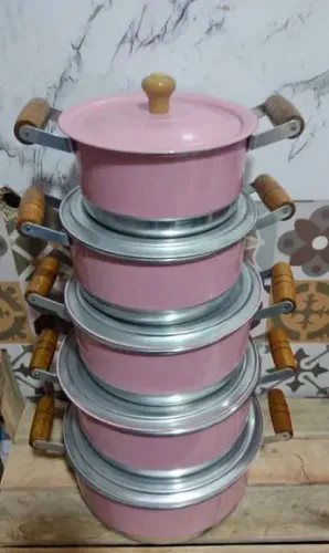 jogo de panela rosa de aluminio da 16x24 cm grandes