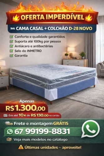 Cama casal nova garantia colchão D-28 oferta especial