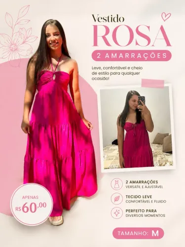 Vestido Rosa longo com amarrações