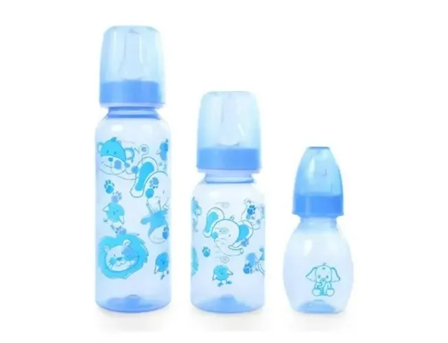 Kit Trio Mamadeiras Bebê Azul Claro | 240ml + 140ml + 60ml