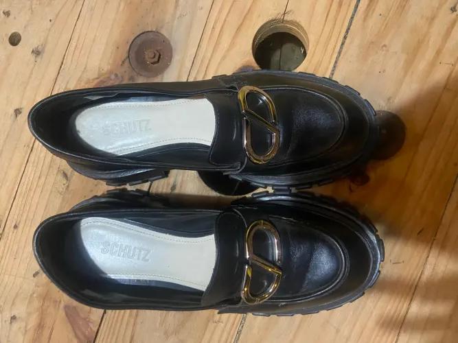 Mocassim Salto Bloco Tratorado Couro Preto