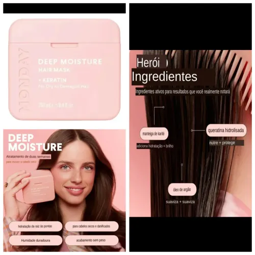 Mascara capilar de hidratação profunda Monday deep moisture + Keratina, 250ml 