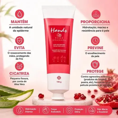 Creme luva de silicone Romã Hands 100g Hinode2 unidades 