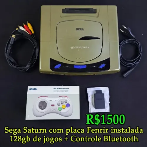 Console Sega Saturn Cinza Japonês com Placa Fenrir Original , 128gb + 1 controle Bluetooth