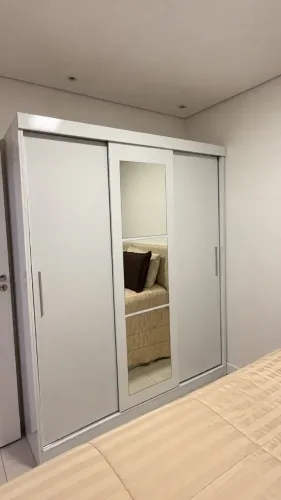 Guarda Roupa Solteiro 3 Portas Com Espelho San Marino Maxel Cor Branco