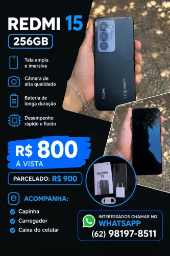 Redmi 15 256GB | R$800 à vista, Capinha + carregador!