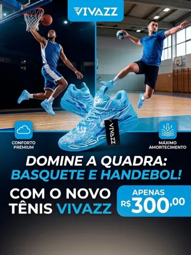 Tênis VIVAZZ NOVO de alto impacto para esportes como Basquete, Vôlei e Handebol Unissex.