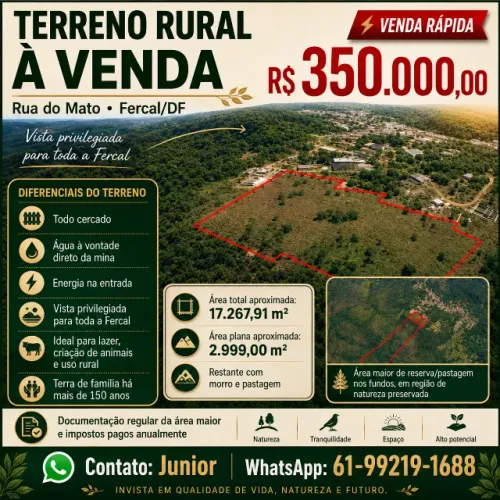 Terreno Rural à Venda 17.267m² - Fercal/DF - Venda Rápida