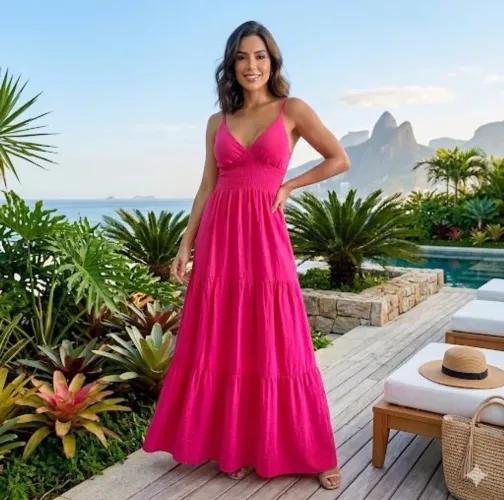 Vestido longo e fluido