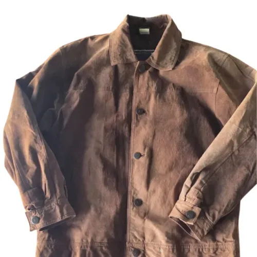 Jaqueta Vintage de Couro Legítimo Camurça Marrom - Tam GG