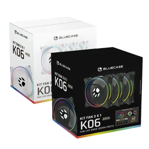 Kit 3 Fans Controlavel K06Argb Led Argb 120Mm Bluecase-Loja Fs