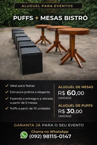 ALUGUEL DE MESAS BISTRÔ E PUFFS