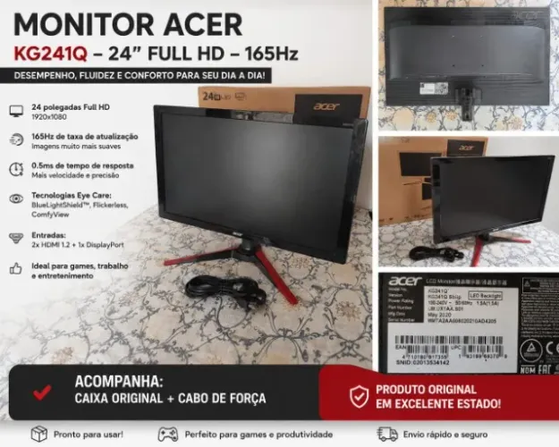Acaba Hoje! Monitor Gamer Acer Kg241q 24 Full Hd 165hz 0,5m