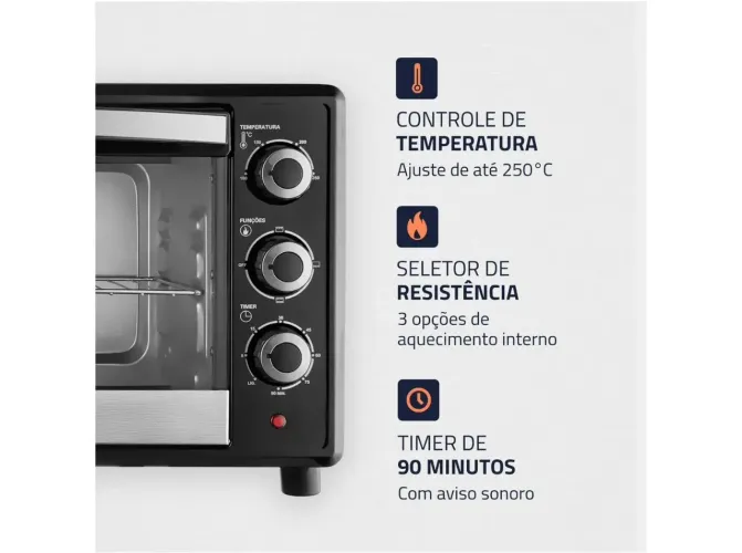Forno Elétrico de Bancada Mondial com Timer 42L - Preto Family II FR-42