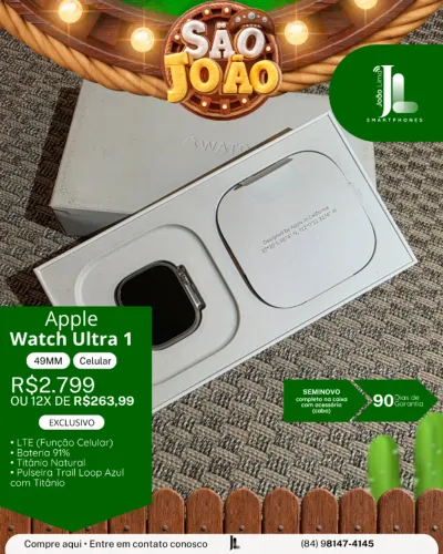 APPLE WATCH ULTRA 1, 49MM, CELULAR, BAT 91%, SEMINOVO, EXCLUSIVO!