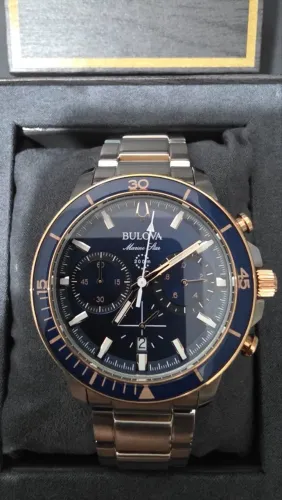 Relógio Bulova Marine Star Cronógrafo 200M (Mostrador Azul) - Completo na Caixa Original