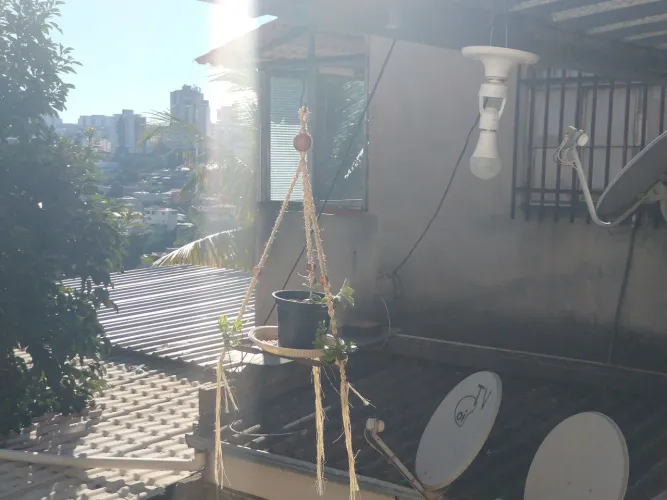 Suporte confecçionado com linhas de sinsal e ferro retorcido em velhecido