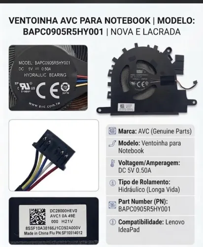 Ventoinha Cooler para Notebook AVC