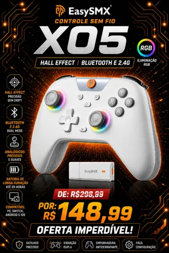 Controle Sem fio Easysmx X05, Hall Effect, Bluetooth e 2.4 Branco