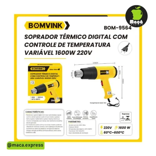 Soprador Térmico Digital Bomvink Bom-9564 220v 1600w