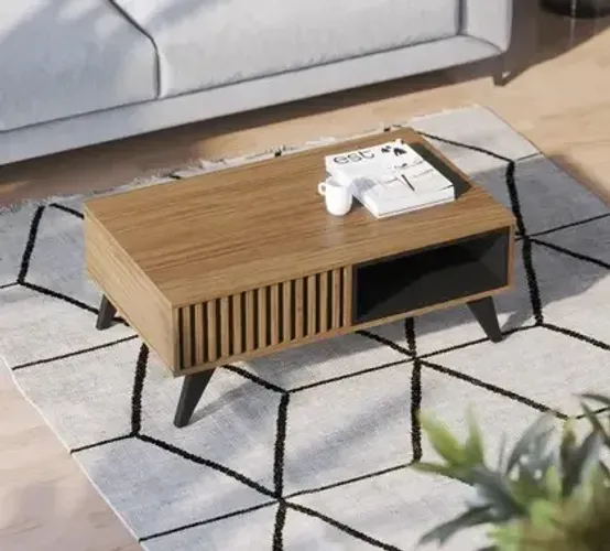 Mesa de Centro Jeri Com Nicho Interno Noce Milano/ Preto Fosco - Colibri