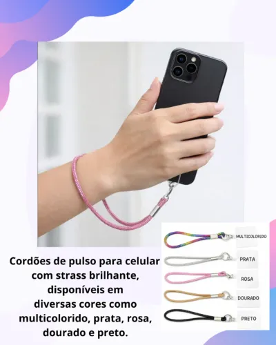 Cordão Salva Celular De Pulso Com Strass Lindo Várias Cores - Novo