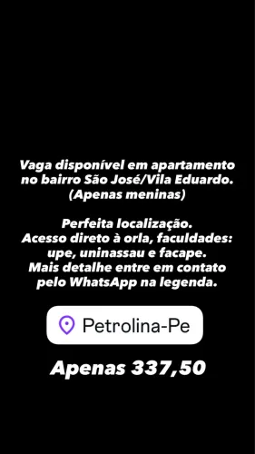Vaga para menina em apartamento amplo - São José/Vila Eduardo