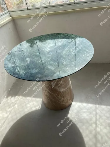 Mesa Jantar Base madeira tampo marmore redondo verde Guatemala 120