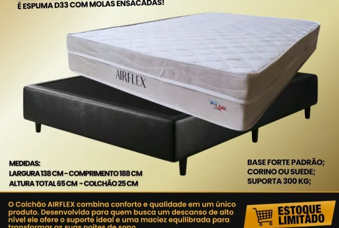 BASE CASAL + COLCHÃO AIRFLEX MOLAS ENSACADAS + D33