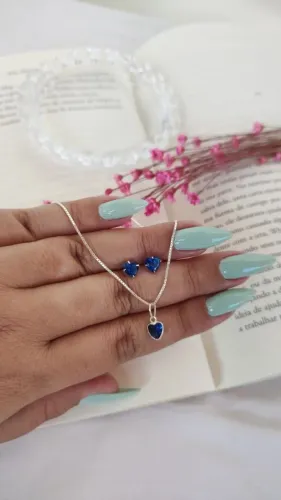 Conjunto coração azul Prata 925
