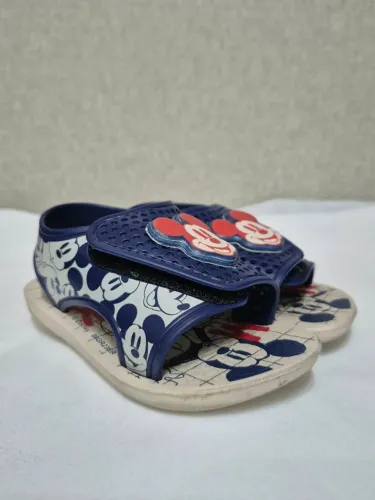 Sandália Infantil Grendene Disney Mickey Mouse Azul, Velcro - Usada, Bom Estado
