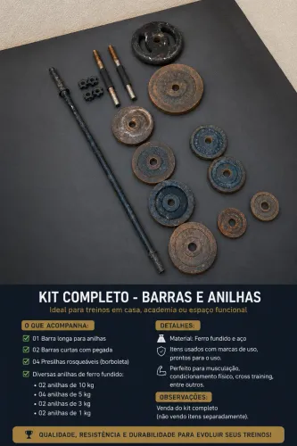 Kit completo de musculação para treino em casa ou academia residencial