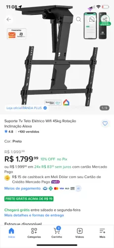 Suporte de TV Teto Automatizado Wi Fi AMG T5MX | Controle por App e Design Premium