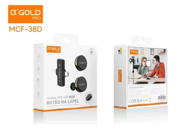 Microfone A'gold Mcf-38d Lapela Preto Sem Fio