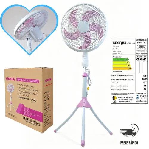 (NOVO) Ventilador TURBO de coluna regular 220V 45W econômico e Silencioso Rosa ?