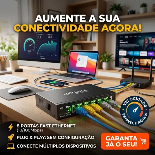 Switch 8 Portas Fast Ethernet 10/100 Mbps (Intelbras / TP-Link / Knup)
