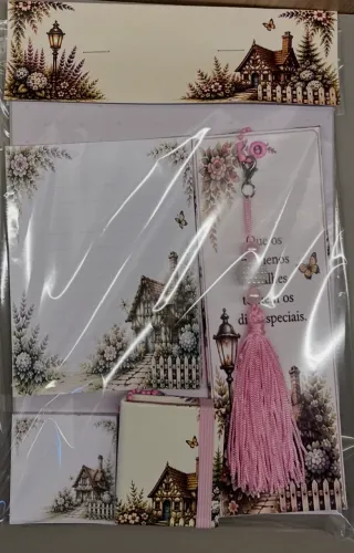kit papelaria artesanal casa enxaimel floral presente