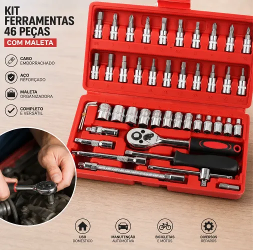 Kit 46 Peças | Chave Catraca | Acessórios