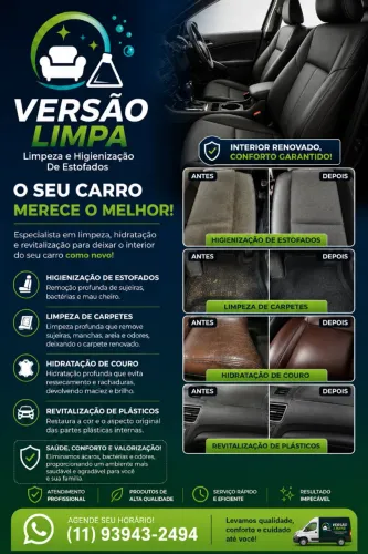 Limpeza e higienização de estofados e automóveis 