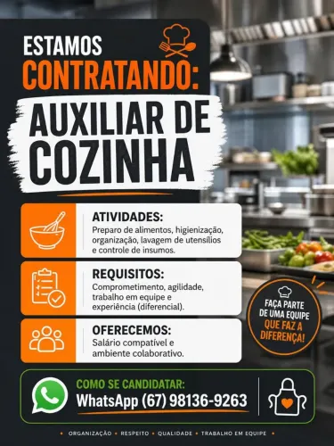Vaga para auxiliar de cozinha