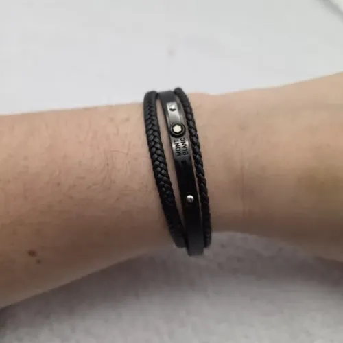 Pulseira Masculina Montblanc Couro Duplo Preto Fecho Magnético Premium