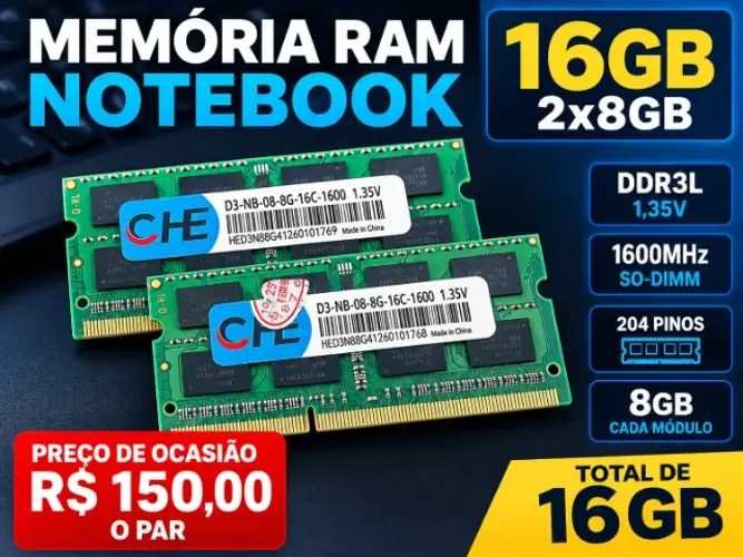 Memória RAM Notebook 16GB (2x8GB) DDR3L 1600MHz 1.35V ( KIT 16GB)