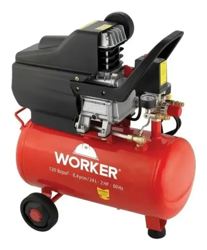 Compressor de ar elétrico portátil Worker 2 HP - 8 bar 24L 2hp
