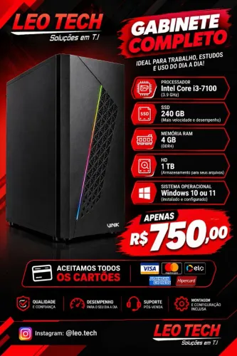 Gabinete completo i3 SSD e HD 1TB