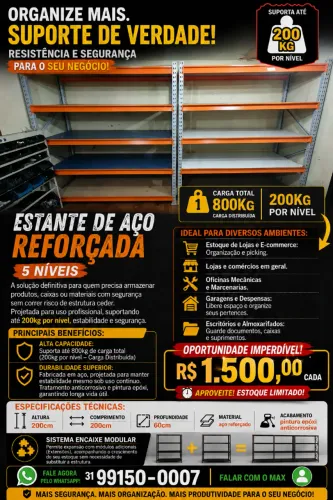 Estante de Aço Reforçado 5 Níveis