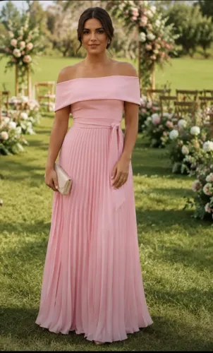 Vestido de Madrinha rosê com saia plissada