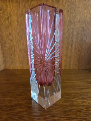 VASO EM CRISTAL ALEMÃO , SOLITÁRIO , BICOLOR , TRABALHADO , EXCELENTE PEÇA , NOVO !