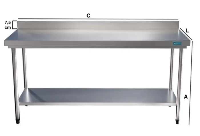 Bancada / Mesa de Aço Inox com Espelho e Prateleira - Aço Rio