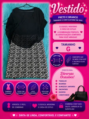 Vestido de festa preto com branco tamanho 46