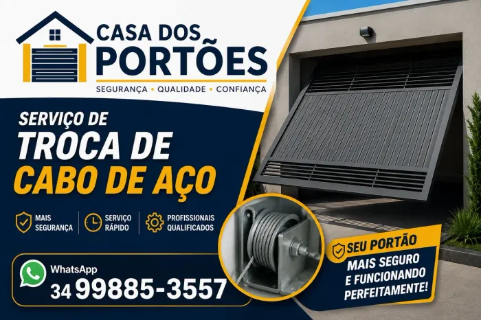Troca de cabo de aço de portão basculante